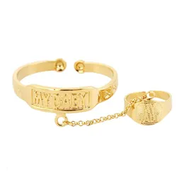 Bangle Baby barn guldfyllda pläterade trendiga armband justerbara handarmband gåva härliga smycken med ring 231012
