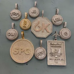 Halskette, Moissanit-Kette, individueller Spinner, 26 Namensbuchstaben, Iced Out, 925S, Moissanit-Diamant, individueller Anhänger, Buchstaben-Schmuck