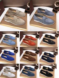 Novos Estilos Mulheres Camurça Loro Pianas Sapatos Mens Encantos Caminhada Mocassins Mens Mulheres Dedo Redondo Decoração Mental Chic Designer Luxo Flats Deslizamento em Sola Grossa Fivela Plana