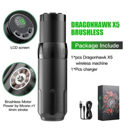 Dövme Makinesi Dragonhawk X5 4.0mm Kablosuz LED Ekran Döner fırçasız motor dövme makinesi Kalem Pil Vücut Sanat Kalıcı Makyaj Dövme Tabancası 231013