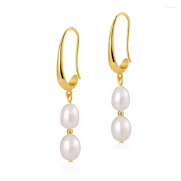 Dangle Earrings Natural Pearl Hoop Charm Metal Texture Geometric Fashion Waterproof 18 K Classic Pendientes Jewelry Gift