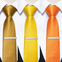 Neck Ties Causal Slim Necktie with Clip Pocket Square 3 Sets Gold Men's Tie for Wedding Business Luxury Yellow Ties for Man Accessory Gift 231013