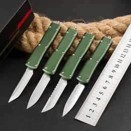 1Pcs High End Small AUTO Tactical Knife D2 Satin Blade CNC Green Aviation Aluminum Handle Outdoor Mini EDC Pocket Knives with Nylon Bag