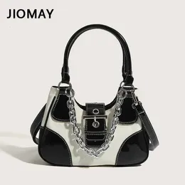 Sacos de noite Jiomay Luxo Designer Bolsas Mulheres Lona Emenda Bolsas De Ombro Meninas De Couro De Patente Cadeia Crossbody Bags 231013