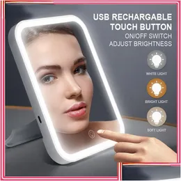 مرايا مضغوطة مرايا مضغوطة LED Makeup Mirror Touch Sn 3 Light Portable Standing Water Mirroir 5x مكبرة COSM DHMJ9