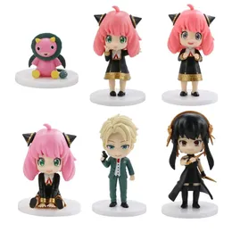 Mascot Costumes 6pcs/set Anime Figure 10cm Q Version Spyfamily Anya Forger Small Bean Mind Reading Uniform Cute Model Doll Toy Gift Collect Pvc