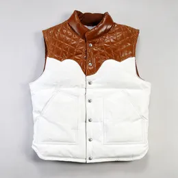 Matching color casual leather down jacket Oil waxed cowhide vest Inside 200g white duck down