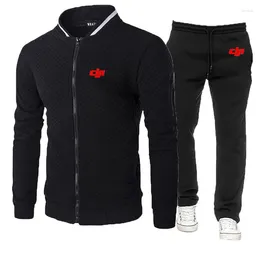 Tracksuits masculinos Dji Profissional Piloto Drone Homens Primavera e Outono Diagonal Zip Hoodie Tracksuit Com Capuz Calça Pulôver Sportswear