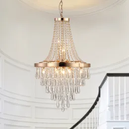 Lampadari in cristallo dorato, grande illuminazione a soffitto di lusso contemporaneo per soggiorno, sala da pranzo, camera da letto, corridoio