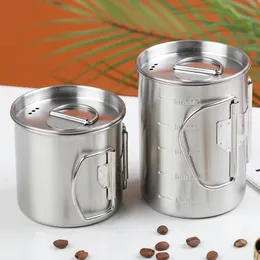 Mugs Portable Stainless Steel Beer Coffee Cup with Cover Milk Mug 500ml Water Drinking Collapsible Camping Outdoor Drinkware Men Gift 231013