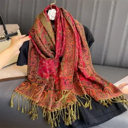 Halsdukar lyxmärke Autumn Cashmere Pashmina Shawl Lady Wrap Warm Winter Design Print Female Foulard Cotton Stoles Scarf 231012