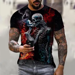Homens camisetas Vintage para homens Horror Undead Skull Padrão 3D Impresso Manga Curta Moda Oversized T-shirt Funy Casual Clothin