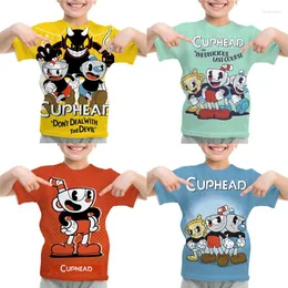 Men's T Shirts Cartoon Cuphead Mugman Print T-shirts Summer Short Sleeve Tee Tops Children Clothing Kids Anime Shirt Harajuku Boy Girl
