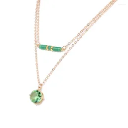 Pendentif Colliers Vert Cristal Or Couleur Chaîne Double Pierre Naturelle Aventurines pour Femmes Cadeaux Romantiques