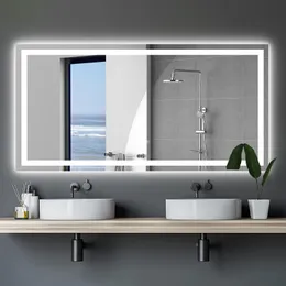 Espelho de banheiro LED 72x36 polegadas com luzes, espelho de vaidade de banheiro LED com escurecimento antiembaçante
