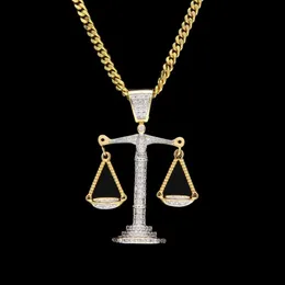 Iced Out Zircon Balance Våg Skala Pendant Silver Guld Koppar Material Mens Hip Hop Necklace Chain233U