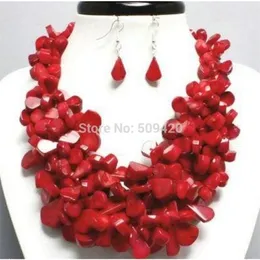 Bröllopsmycken sätter Wholesale Red Coral Necklace Earring Costume 231012