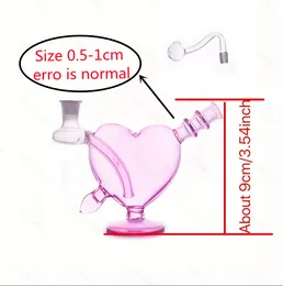 wholesale Mini hookahs Pink Heart Shape glass oil burner bong colorful water dab oil rigs bubbler bongs with 10mm slide tobacco smoking bowl