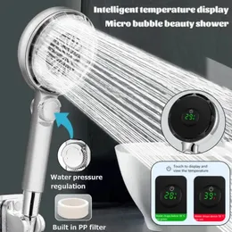 Bathroom Shower Heads High Pressure Water Saving Filtration Shower Head Pressurized LED Temperature Digital Display Showerhead Bathroom Accessories 231013