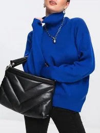 Mulheres suéteres doces cor mulheres gola alta outono inverno macio grosso oversize suéter básico manga comprida pullovers de malha azul malhas 231013