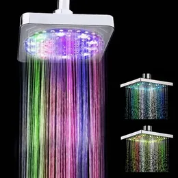 Bathroom Shower Heads No Batteries Led Shower Head Bathroom Accessories Square Shower Top Spray Colorful Tri-Color LED Top Sprayer Showerhead 231013