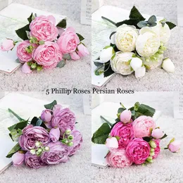 Torkade blommor 2023 Vacker Rose Peony Artificial Silk Flowers Small Bouquet Flores Home Party Spring Wedding Decoration Fake Flower 231013
