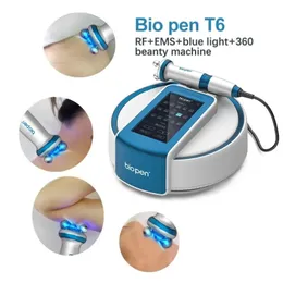 RF Equipment Electric EMS Massage Radio Frequency Micro Current Bio Pen 360 Roterande RF med blå LED -hud åtdragning Acne Therapy BioPen T6 Beauty Device280