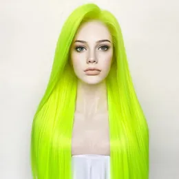 26 inç uzun açık yeşil sarışın sentetik 13x4 dantel ön peruklar ile bebek saçları cılsız 180inite ipeksi düz dantel peruklar