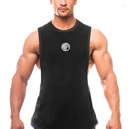 Canottiere da uomo Palestra Bodybuilding Uomo Casual Senza maniche Muscoli Canotta Moda Spacchi su entrambi i lati Stampa Canotta traspirante ad asciugatura rapida