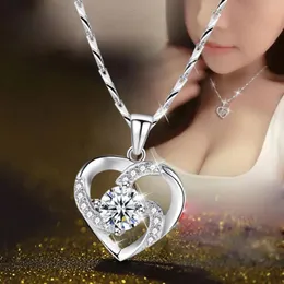 Pendant Necklaces KOFSAC Luxury Crystal CZ Heart Pendant Choker Necklace 925 Sterling Silver Chain Necklaces For Women Wedding Jewelry Gifts 231013