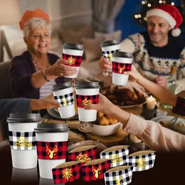 その他のイベントパーティー用品24pcsクリスマス格子縞の印刷牛乳茶使い捨てコーヒーカップホルダーコーヒーショップ