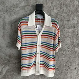 CASABLANCA camicie in maglia a righe arcobaleno camicia cardigan ampia con bottoni firmata da uomo