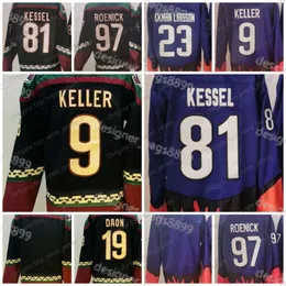 2023 리버스 레트로 81 Phil Kessel Hockey Jerseys 9 Clayton Keller 97 Jeremy Roenick 19 Shane Doan 남자 스티치 셔츠 크기 S-XXXL 대체 검은 색 스티치 셔츠