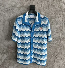 Casablanca men designer knit shirts wave pattern gradient vacation jacket loose knitted cardigan sweater