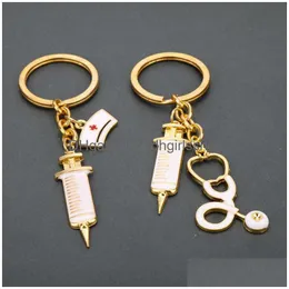 Nyckelringar Kvinnor Sjuksköterska Injektor Echometer Charm Key Ring Gold Keychain Hangbag Hang Fashion Jewelry Will and Jewelry Dhya