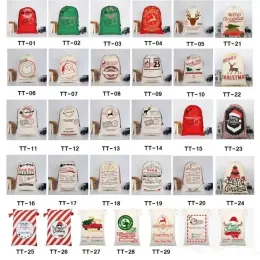 Ultimi stili Sacchetti regalo di Natale Borsa grande in tela organica pesante Borsa con coulisse a sacco di Babbo Natale con renna FY4249