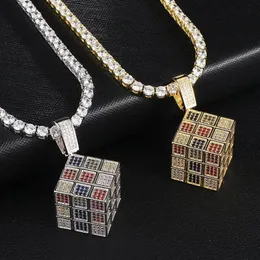 Ciondolo cubo magico ghiacciato multicolore Micro pavimenta collana di zirconi cubici per uomo donna regali moda gioielli hip hop X0509209E