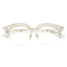 Cubojue Cat Eye Pearl Women Okulary przezroczyste soczewki Przezroczyste modne okulary okulary Kobieta pół ramy spektakles Panie Panie 2825