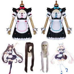 Anime Nekopara Cioccolato Vaniglia Costume Cosplay Completo Cafe Maid Uniforme Carnevale di Halloween Lolita Dress Parrucca Lunga