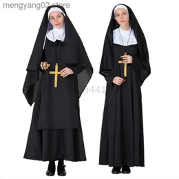 Kostium motywu Zakonta siostrzana nawyk halloween Chrześcijańska misyjna misyjna katolicka cosplay karnawał Fantazja fantazyjna sukienka Balck Long Dress T231013