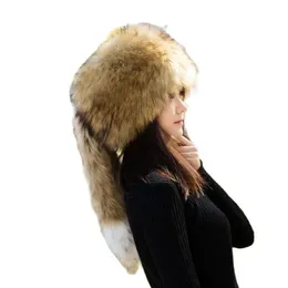 BeanieSkull Caps Qearlstar Faux Raccoon Fur Hat Women Winter Caps Multicolor Soft High Quality Fashion Warm Russian Mongolian Hat With Tails FY23 231012