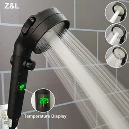 Bathroom Shower Heads Digital Temperature Display Shower Head High Pressure 3 Modes Adjustable Handheld Showerhead with Stop Button Bathroom Accessory 231013