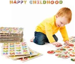 Montessori ahşap bulmacalar el tutma tahtaları oyuncaklar tangam yapımcı bebek eğitim oyuncakları karikatür araç hayvanları meyveleri 3d bulmacalar