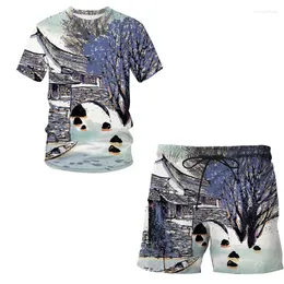 Herrspår 2023 Summer Art Målning Barnens kortärmade kostym 3D-tryck MAN / KVINNA CASUAL Fashion Shorts T-Shirt Topps