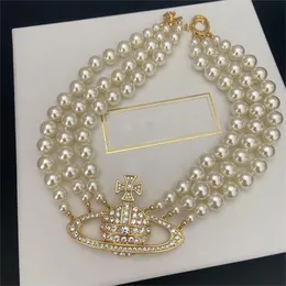 Modedesigner Dreireihige Saturn Perlenkette Juwel Vivian Vestwood Damen Perlenkette Halskette Hochzeit Neujahr Geschenk