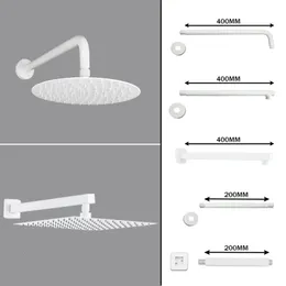 Bathroom Shower Heads Bathroom Overhead Wall Ceiling Mounted Shower Arm Top Head Ultra Thin Matt White Rainfall Sprinkler Spar Big Square Round Oval 231013