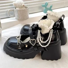 Scarpe eleganti Y2K Donne coreane Kawaii Nero Lolita Mary Jane Vintage Estetica gotica Tacchi alti Piattaforma Zeppa Scarpe da scuola carine 231013