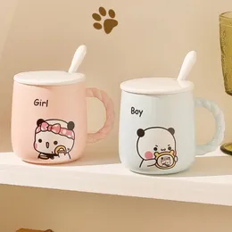 マグカートゥーンかわいいYier bubu dudu ceramic mitao panda with Lid Spoons Coffee Milk Water Cup Kawaii Drinkware Birthday Gift 231013