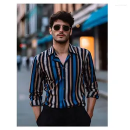 Men's Dress Shirts Striped Shirt Youth Fashion Trend Long Sleeve Business Casual Handsome High Quality 22