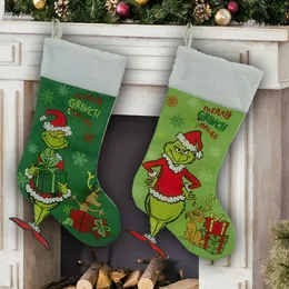Grinchs julstrumpor 18 tum stora jul Grinchs Stocking Kit Juldekorationer Holiday Ornament Grinchs Decor Hem inomhus 1013
